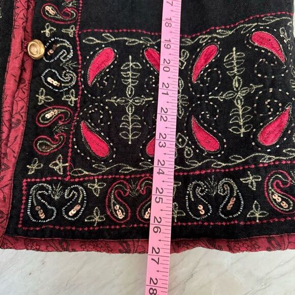 WHITE STAG vintage Black CHENILLE w/Satin Trim BEADED SEQUINS Button jacket XL - Picture 7 of 7